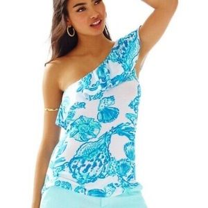 Lilly Pulitzer Matteo Top Neveah Barefoot Princess Seashell One Shoulder XXS